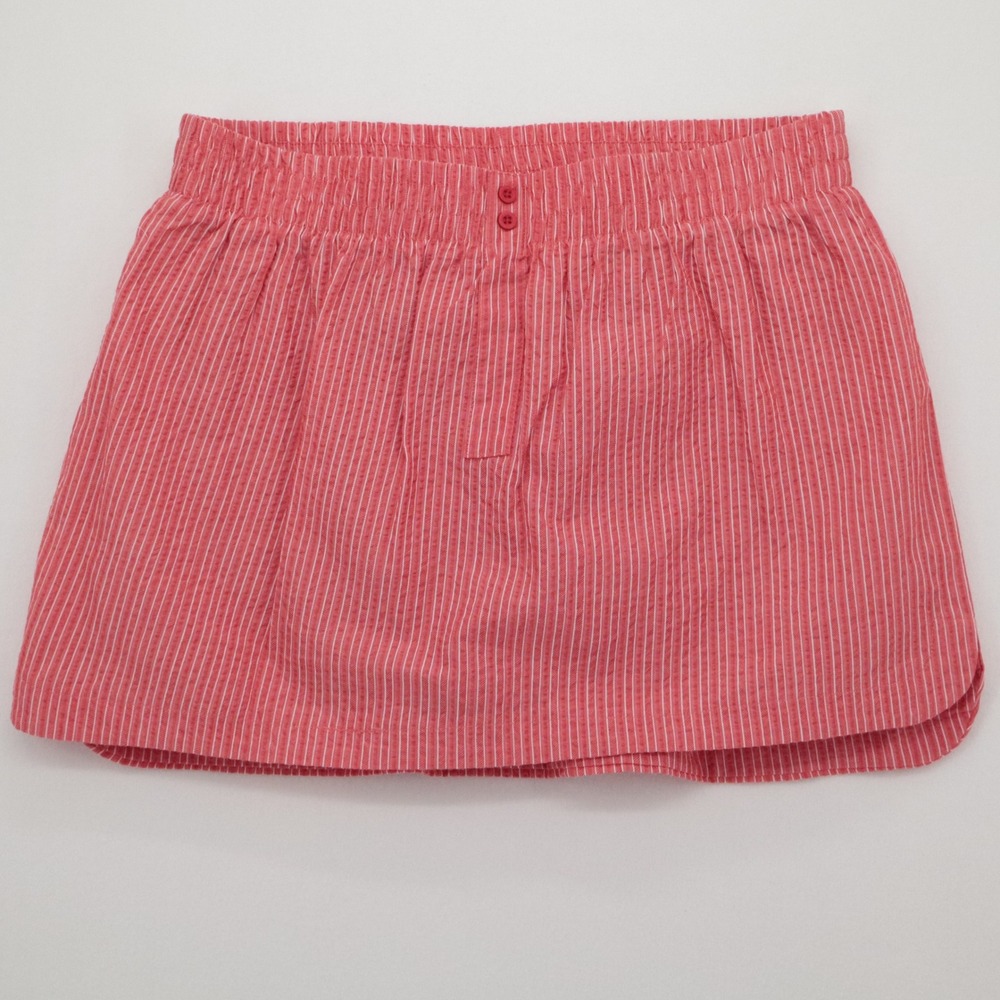 Threads of Luxx Red White Pinstripe Seersucker Skort Sz XL Mini Skirt Pull On